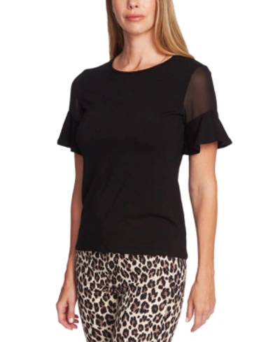 Shop Vince Camuto Fitted Flutter Sleeve Blouse In Rich Black