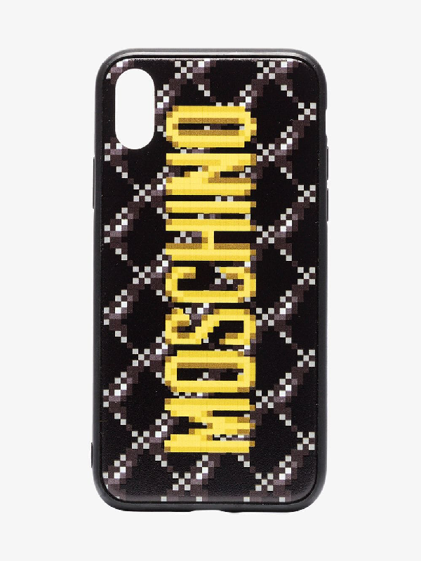 Moschino Logo Print Quilted Iphone Xs Max Cover In Black Modesens
