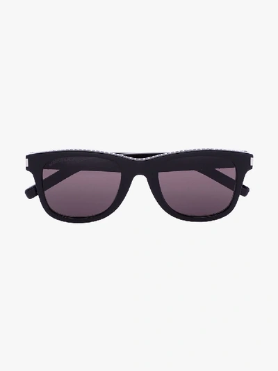 Shop Saint Laurent Eyewear Black Studded Square Sunglasses