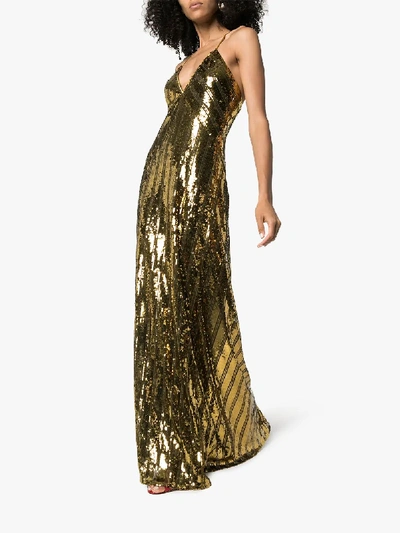 Shop Galvan Sequin Embellished Gown In Gold
