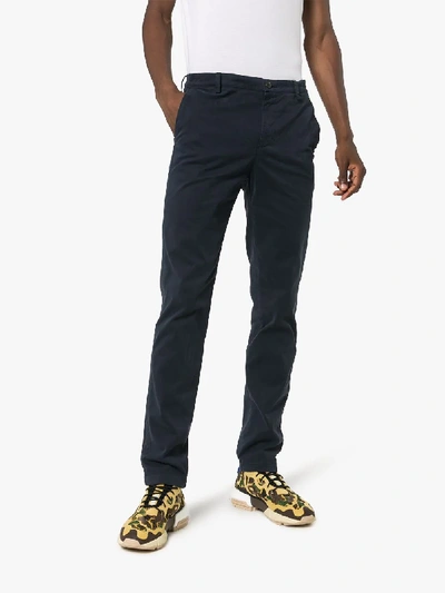 Shop Kenzo Slim Cotton Chinos In Blue