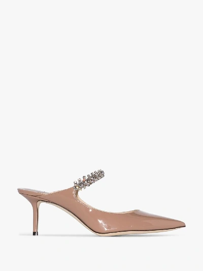 Shop Jimmy Choo Bing 65mm Crystal-embellished Mules - Women's - Leather/patent Leather In Neutrals