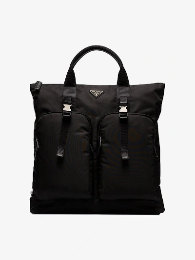 Shop Prada Black Logo Nylon Backpack