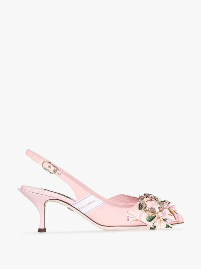 Shop Dolce & Gabbana Pink 60 Logo Flower Slingback Pumps