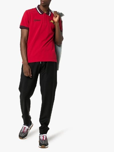 Shop Kenzo Tiger Embroidered Cotton Polo Shirt In Red