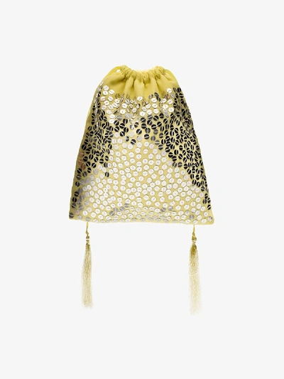 Shop Attico Yellow Sequin Pouch Bag