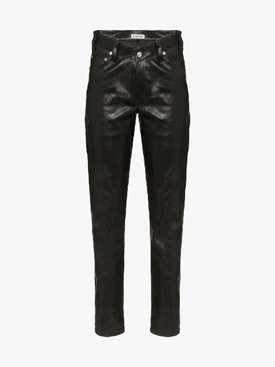 Shop Balenciaga High-waisted Leather Trousers In Black