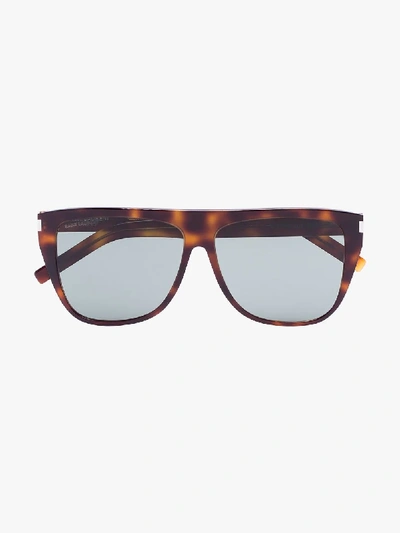 Shop Saint Laurent Eyewear Brown Slim 1 Tortoiseshell Sunglasses