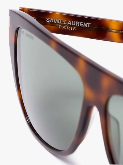 Shop Saint Laurent Eyewear Brown Slim 1 Tortoiseshell Sunglasses
