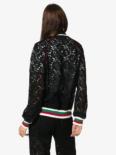 Shop Gucci Embellished Lace Bomber Jacket In Black