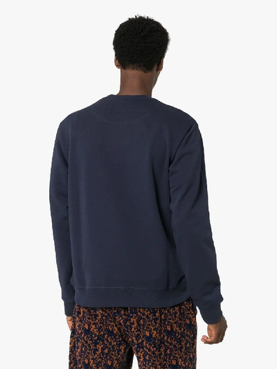 Shop Kenzo Tiger Logo Embroidered Cotton Sweatshirt In Blue