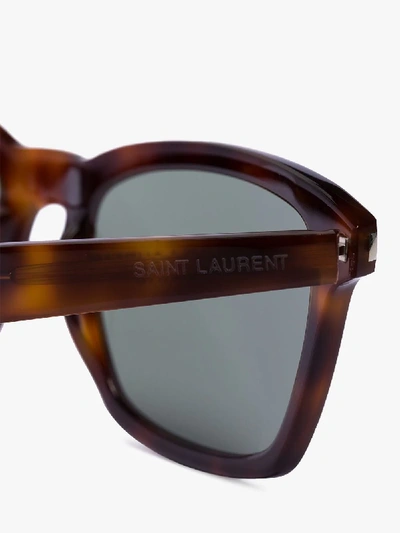 Shop Saint Laurent Eyewear Brown Tortoiseshell Rectangular Sunglasses