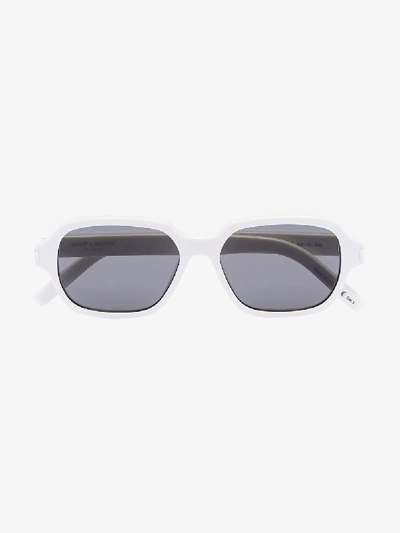 Shop Saint Laurent Eyewear White Round Frame Sunglasses