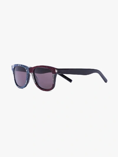Shop Saint Laurent Eyewear Multicoloured Rhinestone Square Frame Sunglasses In Black
