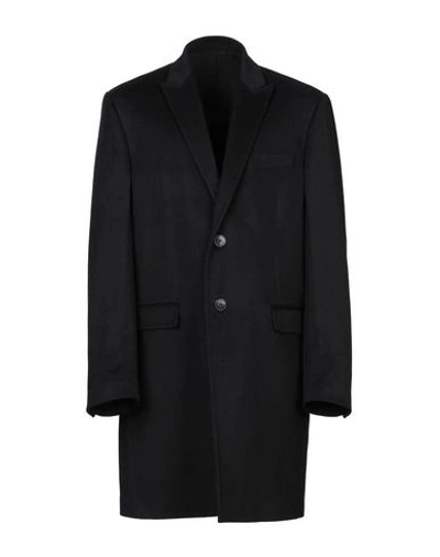 Shop Versace Coat In Dark Blue