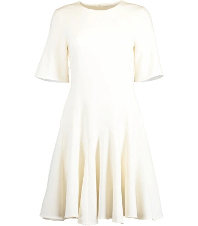 Shop Oscar De La Renta Short Sleeve Shift Dress With Flounce Hem In Ivory