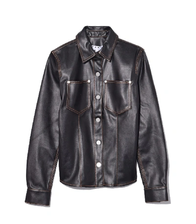 Shop Proenza Schouler Button Down Faux Leather Shirt In Black