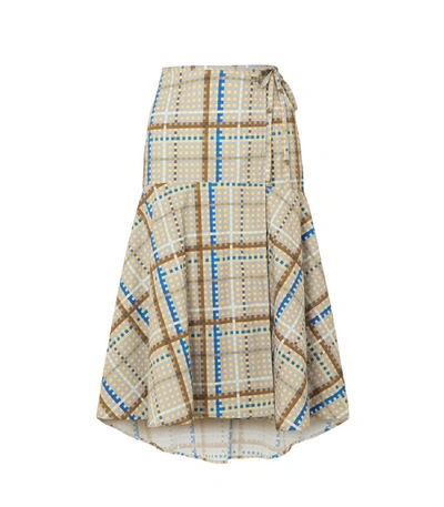 Shop Ganni Tiered Checked Cotton-poplin Wrap Skirt In Multicolor