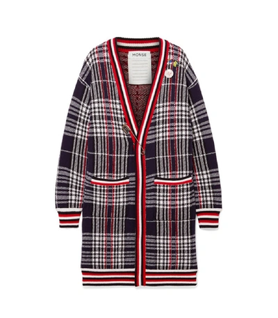 Shop Monse Oversized Emellished Checked Wool Cardigan In Multicolor