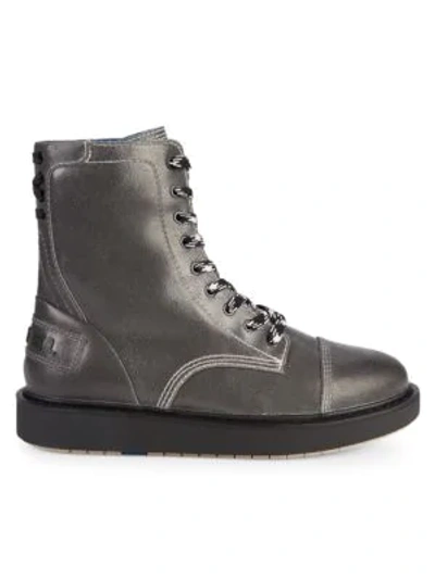 Shop Diesel D-cage Leather Combat Boots In Grey