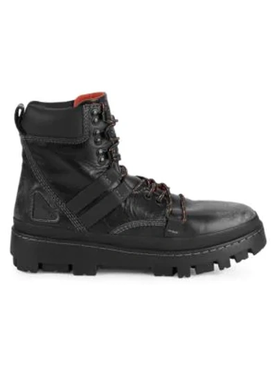 Shop Diesel D-vibe Leather Hiking Boots In Black