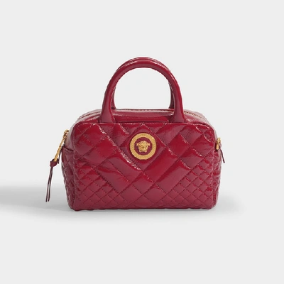 Shop Versace Small Quilted Satchel In Red Leather