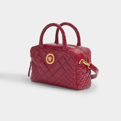 Shop Versace Small Quilted Satchel In Red Leather