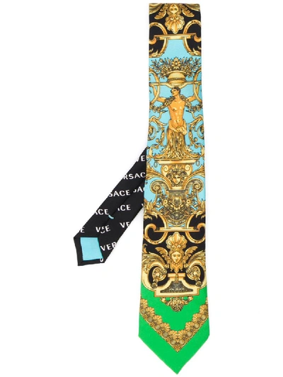 Shop Versace Baroque Print Tie In Green