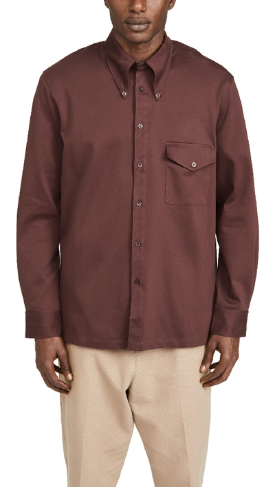 Shop Lemaire Jersey Long Sleeve Shirt In Bitter Chocolate
