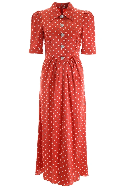 Shop Alessandra Rich Crystal Button Dress With Polka Dots In Red (red)