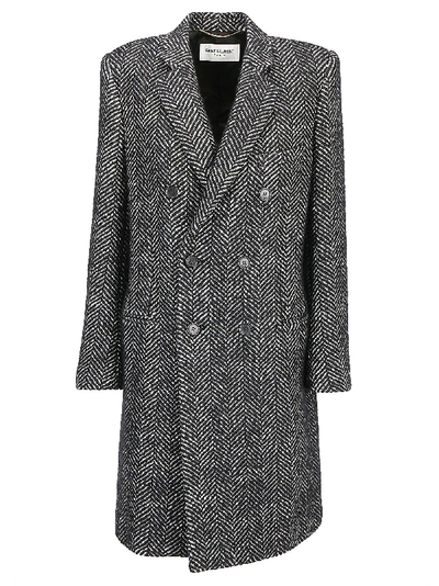 Shop Saint Laurent Coat In Noir Craie