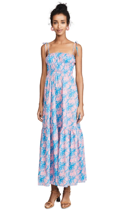 Shop Cynthia Rowley Azores Smocked Maxi Dress In Blue Floral