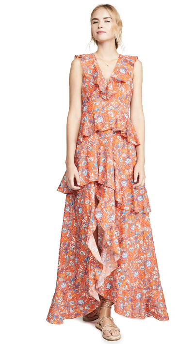 Shop Cynthia Rowley Savannah Tiered Maxi Dress In Orange Multi
