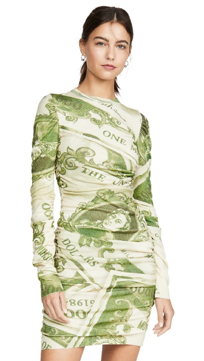 Shop Moschino Long Sleeve Dollar Bill Mini Dress In Fantasy Print