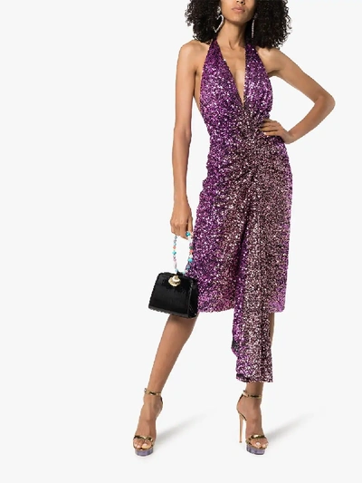 Shop Halpern Halterneck Sequinned Drape Dress In Purple
