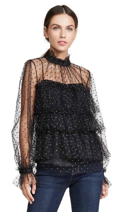 Shop Adam Lippes Tiered Ruffle Blouse In Black/black