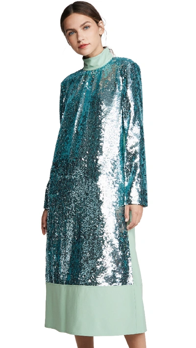 Shop Tibi Sequin Dress In Celadon