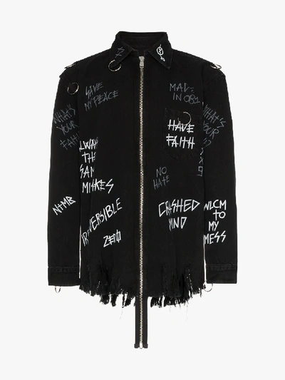 Shop Faith Connexion Graffiti Print Zipped Jacket In Black