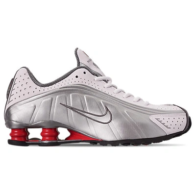 Shop Nike Shox R4 Casual Shoes In White/metallic Silver/comet Red/black