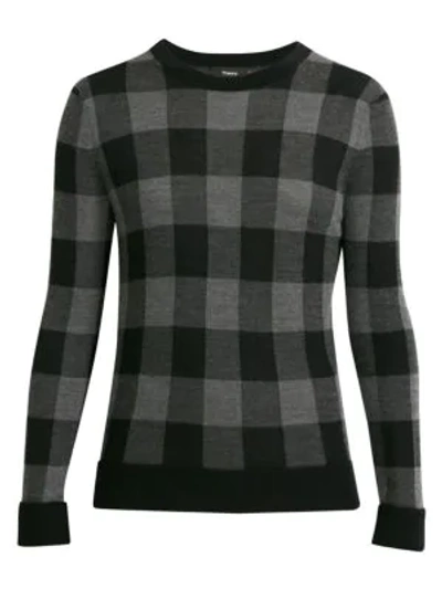 Shop Theory Buffalo Check Crewneck Sweater In Charcoal Multi