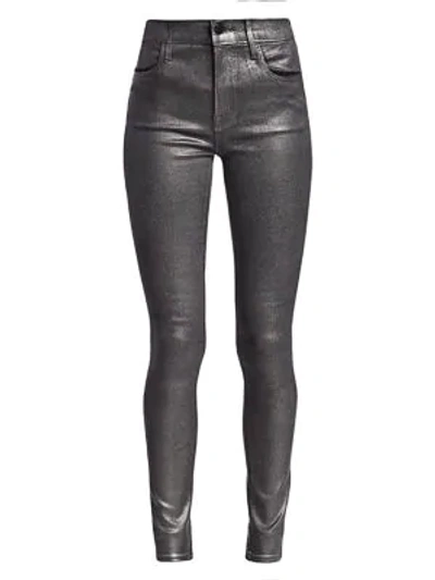 Shop J Brand Maria High-rise Metallic Coated Skinny Jeans In Silver Lament