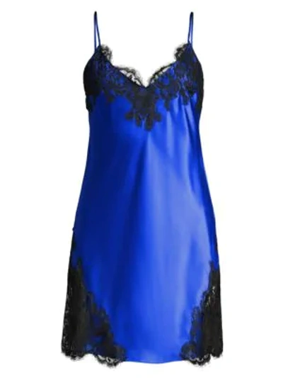 Shop Christine Diva Silk & Lace Chemise In Cobalt