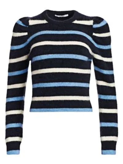 Shop Derek Lam 10 Crosby Striped Puff Sleeve Sweater In Navy Multi