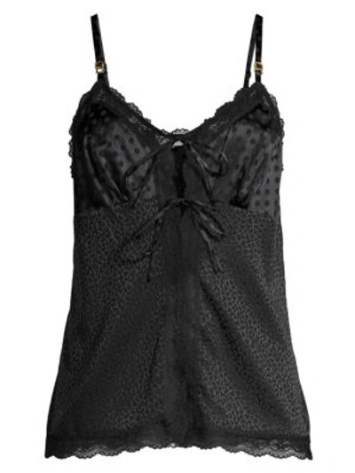 Shop Stella Mccartney Camellia Daring Leopard & Polka Dot Stretch-silk Jacquard Camisole In Black