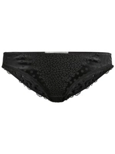 Shop Stella Mccartney Camellia Daring Leopard & Polka Dot Strech-silk Jacquard Bikini Briefs In Black