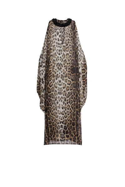 Shop Roberto Cavalli Embellished Collar Silk Kaftan Dress In 00504 Naturale