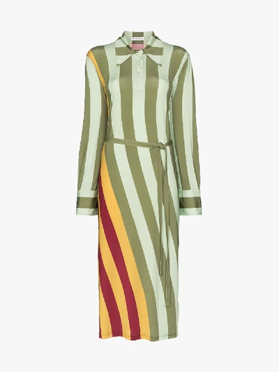 Shop Jw Anderson Warped Stripe Polo Dress In Green
