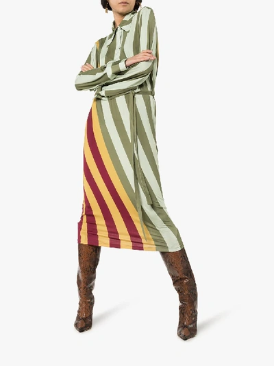 Shop Jw Anderson Warped Stripe Polo Dress In Green