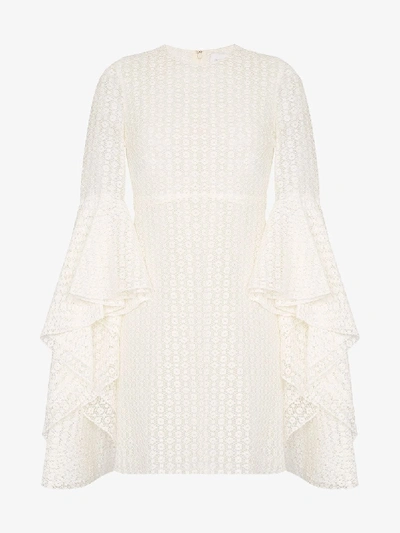 Shop Giambattista Valli Ruffle Sleeve Lace Mini Dress In White