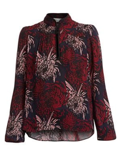 Shop A.l.c Beatrix Floral Silk Blouse In Midnight Pink Red